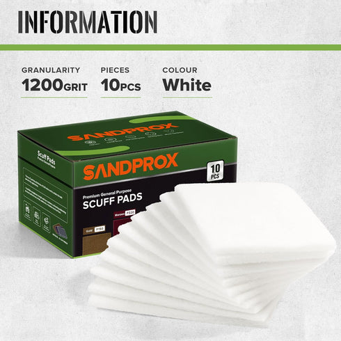 Scuff Pad 6” x 9” White 1200 Grit Scuff Pads for Paint Prep, Pack of 10,Aluminum Oxide Abrasive Pads for Final Scuffing,Surface Adhesion Preparati...