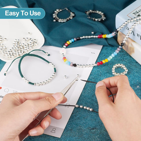 Craftdady Silver Iron Round Ball Spacer Beads 200Pcs 5mm Metal Smooth Rondelle Charm Loose Beads for DIY Jewelry Craft Making with 2mm Hole...