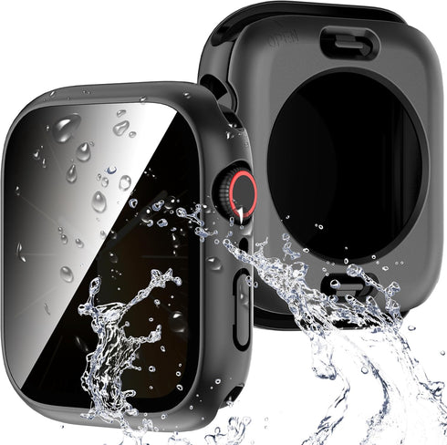 Suoman 3 in 1 Case for Apple Watch Series 6/5/4 44mm Waterproof Privacy Screen Protector, Tempered Glass Cover Front + Back Bumper 360°Protection ...