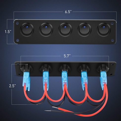 Nilight 5 Gang 3 Pin Rocker Switch Panel Waterproof On-Off Toggle Switches for Car Vehicle Trailer Truck SUV Marine Boat RV Ship 12V/24V 20A...