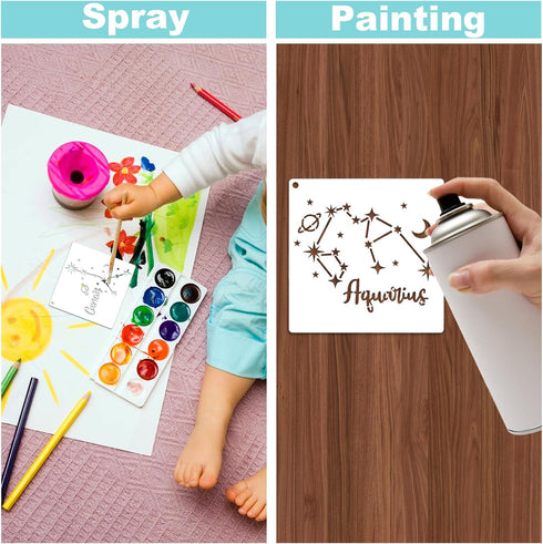 16pcs Star Stencils for Painting, 5.1 inch Reusable Constellations Stencils Rectangle Spray Paint Stencil for Painting on Wood, Crafts Cake Paper ...