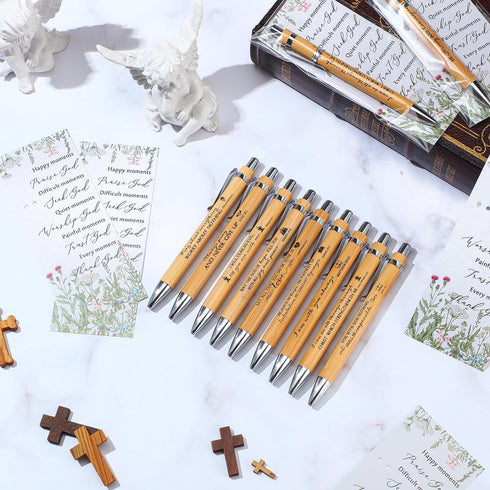 30 Set Christian Religious Gifts Bulk Include Bible Verse Bamboo Pens and Inspirational Bookmarks Scripture Biblical Church Gifts Sunday School Gi...