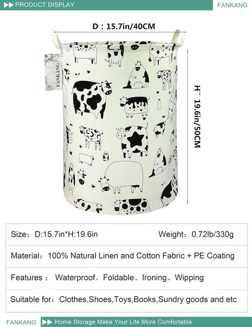 FANKANG Storage Basket, Nursery Hamper Canvas Laundry Basket Foldable with Waterproof PE Coating Large Storage Baskets for Kids Boys and Girls, Of...