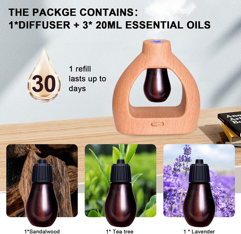 Waterless Essential Oils Diffuser Set - Portable Aroma Diffuser with 3 Refills - Cordless Aromatherapy Scent Diffusers Smart Mist USB Rechargeable...