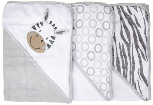 Spasilk Baby 3 Pack Soft Terry Hooded Towel Set for Newborn Boys and Girls, Grey Zebra...