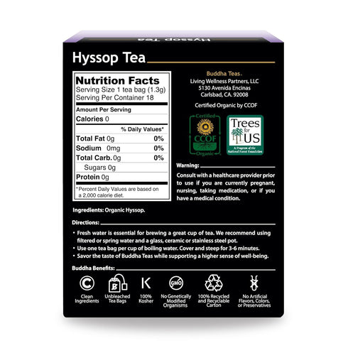 Buddha Teas Organic Hyssop Tea - OU Kosher, USDA Organic, CCOF, 18 Bleach-Free Tea Bags...