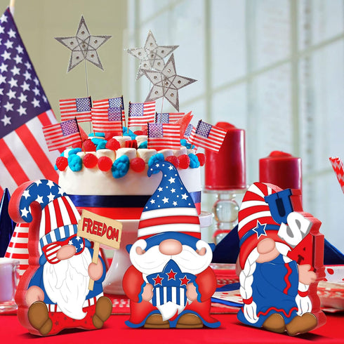 3 Pieces Patriotic Table Decorations American Gnome Wooden Signs Wood Freestanding Table Centerpieces for American Independence Day Memorial Day V...