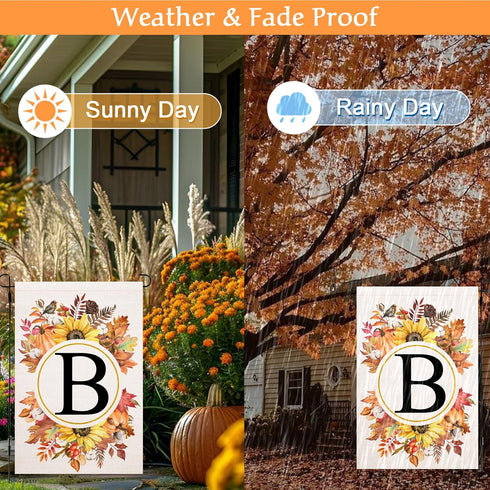 Fall Monogram Letter B Garden Flag Maple Leaves Sunflower Pumpkin 12x18 Inch Double Sided for Outside Family Last Name Initial Yard Flag Seasonal ...