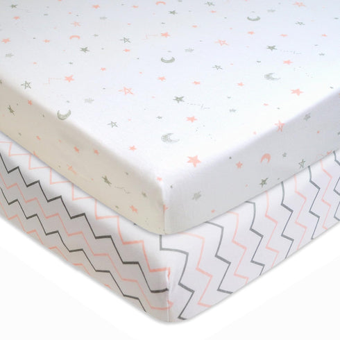 American Baby Company 2 Pack 100% Natural Cotton Fitted Pack and Play Sheets 39" x 27" - Soft & Breathable Pack N Play Sheets for Playard & Mini C...