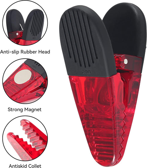 3-1/4" Length Plastic Refrigerator Magnet Clips Sets?Magnet Paper Clips, Snacks Bag Clips?Multipurpose Clips - Set of 6 (Red)...