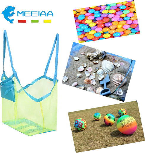 Mesh Beach Bag - Foldable Large Children's Storage Bag, Classic Mesh Toy Tote for Beach, Clothes, Towels, Shells...