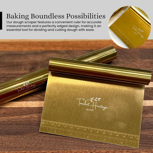 French Rolling Pin and Dough Scraper Set | Gold Bench Scraper Tool | Rolling Pin For Dough | Bread Making Accessories | Metal Bread Dough Cutter |...