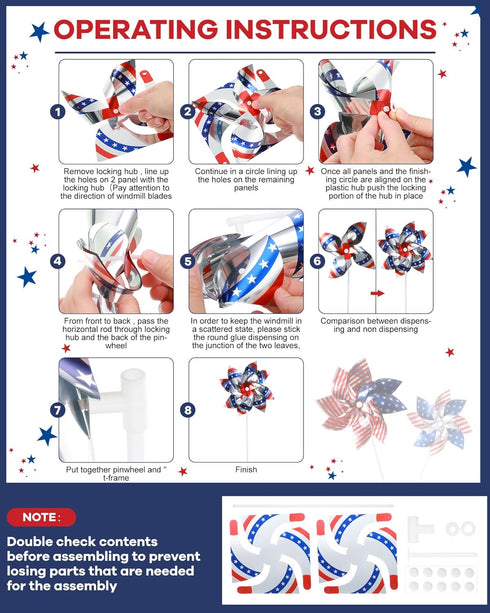 12 Pieces 7 Inch Reflective Pinwheels Patriotic Pinwheel American Flag Pattern Pinwheel for Celebrating Independence Day, Patriotic Decorations fo...
