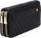 B BRENTANO Vegan Leather Double Zipper Pocket Wallet with Grip Hand Strap (Chevron Embroidered Black)...