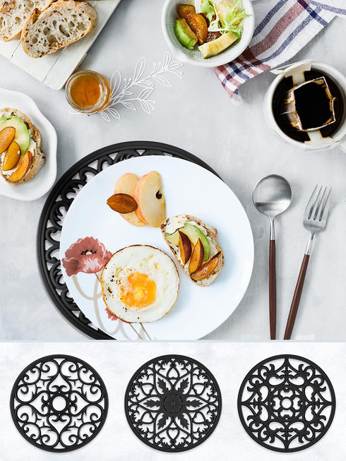 SMARTAKE 3 Set Silicone Trivet Mats, Multi-Use Carved Trivet Mat, Insulated Non-Slip Durable Kitchen Mats, Flexible Modern Kitchen Table Mat, for ...