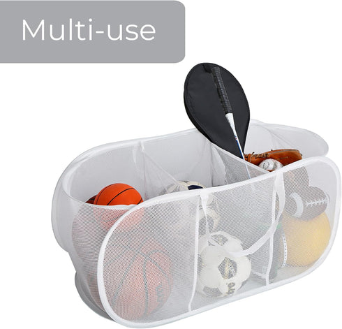 Smart Design Deluxe Mesh Pop Up 3 Compartment Laundry Sorter Hamper Basket - VentilAir Fabric Collapsible Design - for Clothes & Laundry - Home Or...