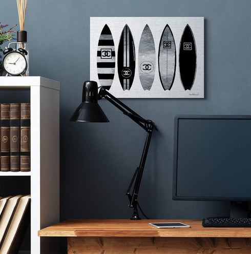 Stupell Industries Fashion Designer Surf Boards Black Silver Watercolor, Designed By Amanda Greenwood, 30 x 24, Canvas Wall Art...