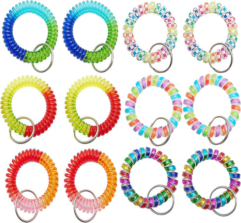 12 Pcs Wrist Coil Wrist Keychain, Colorful Stretch Wristband Key Chain for Gym, Pool, ID Badge...