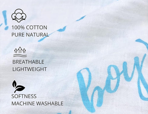 Premium Cotton Baby Muslin Swaddle Blankets for New Born Boys Girls (Boy)...