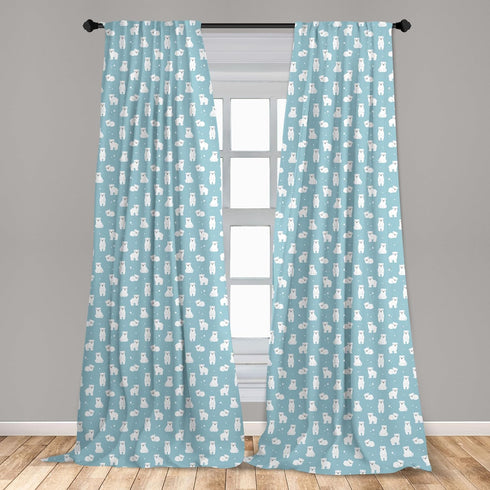 Ambesonne Bear Window Curtains, Cartoon Style Polar Bear Cubs on Sea Inspired Backdrop Arctic Wildlife, Lightweight Decor 2-Panel Set with Rod Poc...