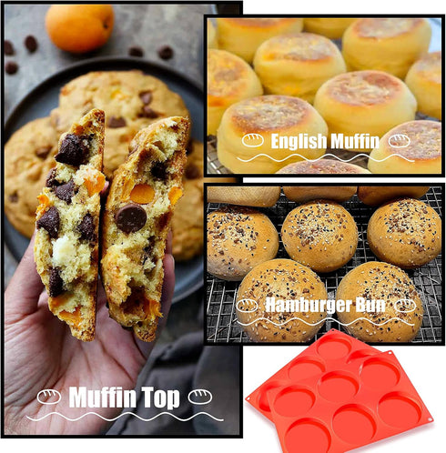 Hamburger Bun Molds 2 Pack Silicone Baking Pans, 4 Inch Muffin Top Pan Egg Sandwish Mold Small Layer Cake Molds Round Disc Pan for Mini Cake, Jumb...