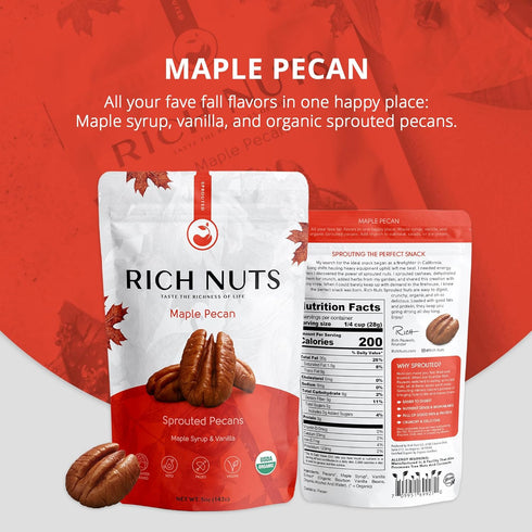 Rich Nuts Maple Pecan Gourmet Sprouted Pecans | Vegan, Paleo, Keto | Made with Maple Syrup, Vanilla Extract and Sea Salt | Non-Roasted from Dehyrd...