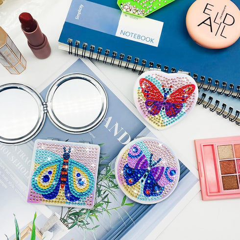 FILASLFT Butterfly Diamond Painting Compact Mirror Makeup Mirror Diamond Art Pocket Mirror Portable Foldable Mirror 4 Pcs Christmas Birthday Gifts...