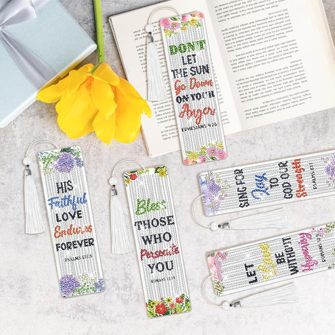 8 Pieces Christian Bible Verse Diamond Art Bookmarks 5d Diamond Art Bookmark Christian Beaded Bookmark Acrylic Tassel Bookmark for DIY Making Begi...