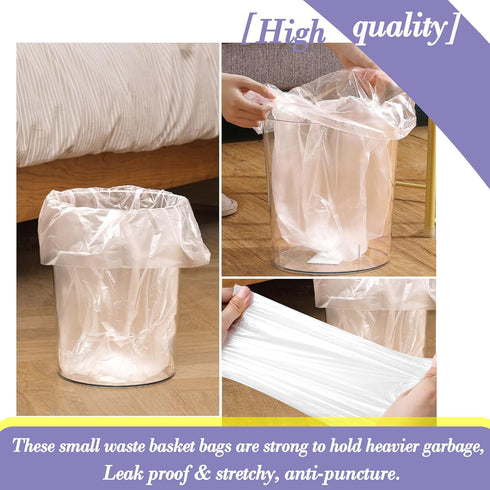3 Gallon 80pcs+10pcs (Fit 3-3.2 Gal) Small Clear Trash BagsPlastic Strong Clear Garbage Bags,Bathroom Trash Can Bin Liners,Waste Basket Liner,Fit ...