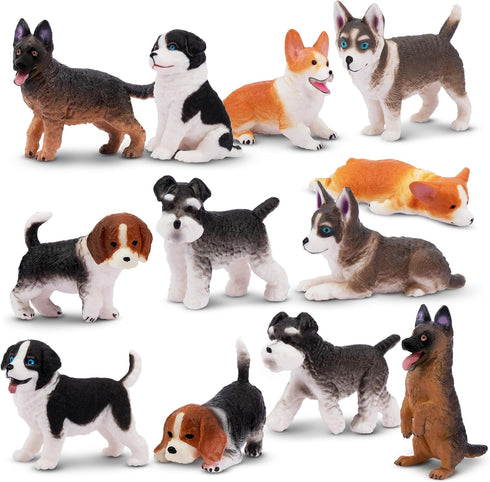 12PCS Dog Figurines Playset, Realistic Detailed Plastic Puppy Figures, Hand Painted Mini Dog Figures Toy Set Cake Toppers Birthday Easter Eggs Gif...