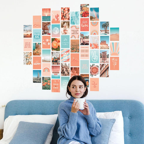 Artivo Peach Wall Collage Kit, Preppy Room Decor Aesthetic Pictures Wall Decor, Cute Picture Collage, Preppy Pictures for Wall, Teen Girls Room De...