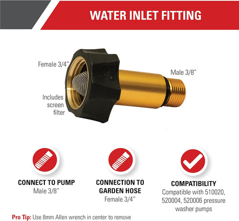 Simpson Cleaning 7110166 Water Inlet Fitting for OEM Technologies Axial Cam Pressure Washer Pumps, Gold...