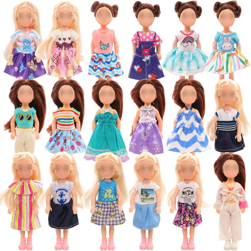 Miunana 21 PCS 5.3 Inch Girl Doll Clothes Dress Outfits and Shoes for Girl Doll Clothing with 4 Pairs of Shoes for 4-6 Inch Girl Dolls Clothes and...