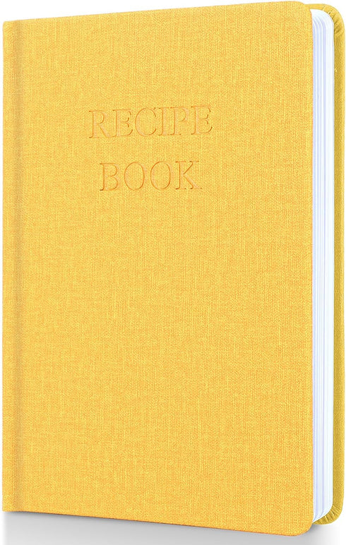 Recipe Book, Blank Recipe Books to Write in Your Own Recipes, Waterproof Hardcover cook books with Prompts and Contents A5-Yellow...