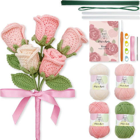 Lily's Lyric Flower Crochet Kit | Pink Rose | Step-by-Step Video Tutorial for Adults Teenagers | Craft Gift Idea DIY Home Decoration......