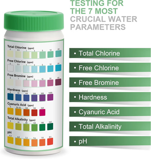 Pool and Spa Test Strips 7 in 1 | 50 Pool Water Testing Kit for Pool, Hot tub | Accurate Test Bromine, Total Alkalinity, pH, Free Chlorine, Hardne...