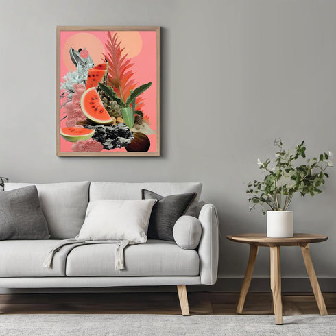 Posterizer 1 pcs-pink and peachy girly fruits collage-Abstract & Modern Art-Floral & Botanical Art-Gift for Art Lovers- UNFRAMED Wall Art...