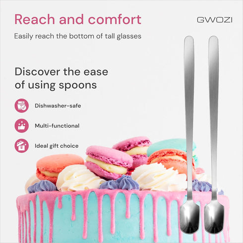 Tea Spoons Long Handle - Stainless Steel Long Coffee Spoons with Flat Head - Ice Cream/Milkshake/Ice Tea Spoons 5.91x0.59 Inches - Long Spoon for ...