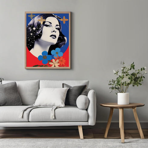 Posterizer 1 pcs-vintage woman with cute flowers collage-Retro Art-Abstract & Modern Art-Gift for Women, Fashionistas, Designer Fashion Fans- UNFR...