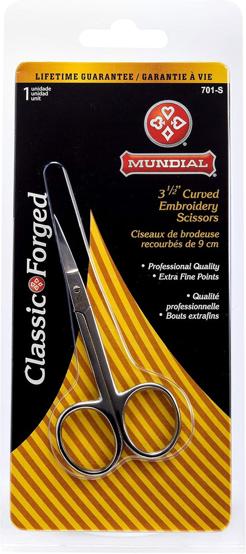 Mundial 701-S Specialty Forged 3 1/2" Curved Embroidery Scissors, Extra Fine Points...