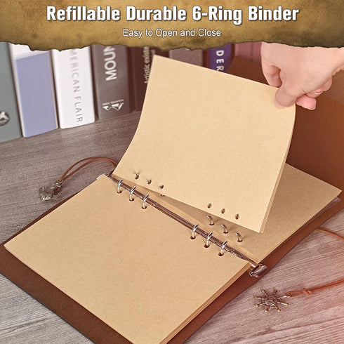 MALEDEN Leather Journal Refillable, Premium Spiral Notebook Classic Binder Vintage Embossed Travelers Journal with Blank Paper and Retro Pendants ...