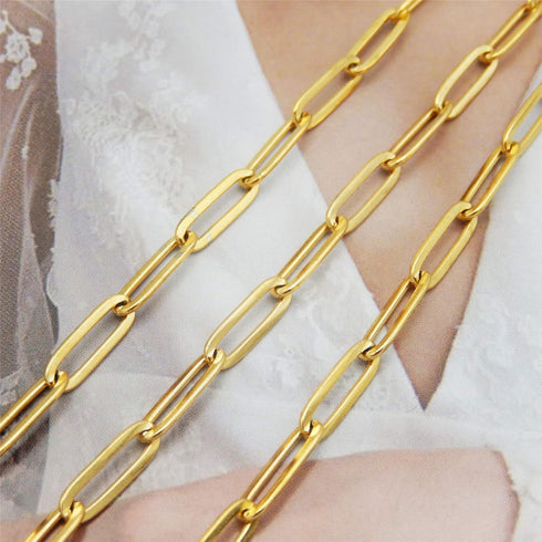 Julie Wang 2 Meters Gold Stainless Steel Paperclip Chain for Bulk Jewelry Making Soldered Cable Necklace Bracelet Chain DIY Accessories...