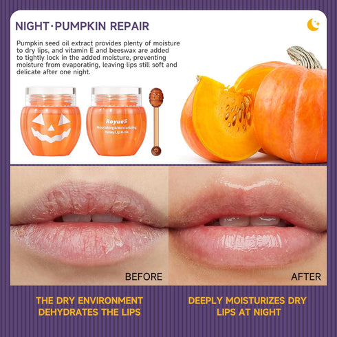 Pumpkin Honey Lip Mask Day Overnight Lip Care Mud Cream Moisturizing Firming Nutritional Supplements Reducing Wrinkles Lip Balm for Women Man Dail...