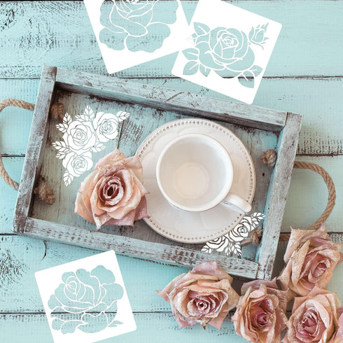 Rose Flower Stencils 6inch Reusable Rose Stencils for Painting on Wood Canvas Wall Furniture Floral Stencil Border Flowers Templates for Crafts De...