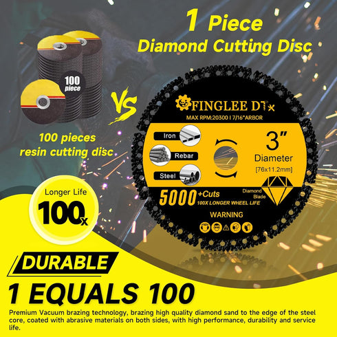 3 inch Metal Cutting Wheel with 3/8 Bushing, 7/16 Arbor Circular Saw and Angle Grinder Cut Off Wheel with Diamond-Coated, Carbide Cutting Disc for...