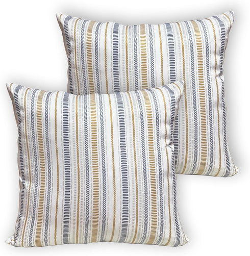 Outdoor Waterproof Throw Pillow Covers 18x18 Inch Set of 2 for Couch Sofa Bed Decorative Spring Farmhouse Blue Yellow Stripe Summer Pillow Case......