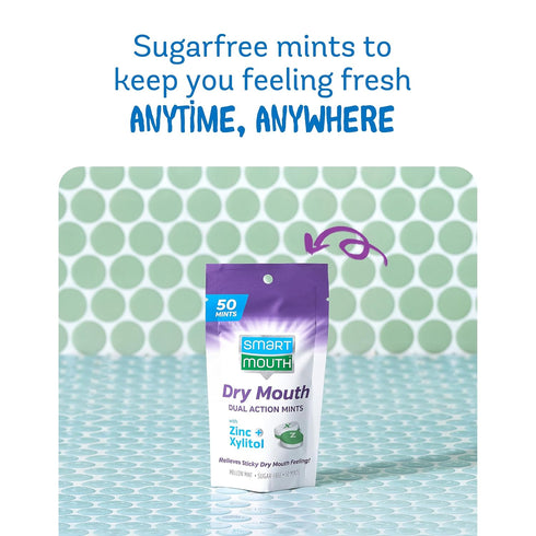 SmartMouth Dry Mouth Dual-Action Mints - Sugar-Free Breath Mints - 50 Count, 8 Pack, Mellow Mint...