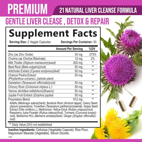 Liver Cleanse Detox & Repair Formula - Herbal Liver Support Supplement with Milk Thistle with Silymarin, Artichoke Extract, Dandelion, Beet, Chico...