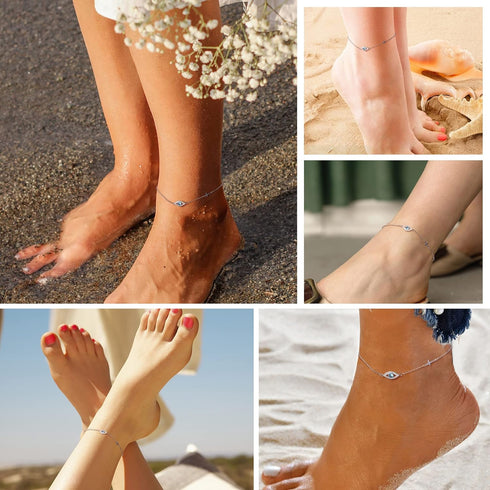 925 Sterling Silver Anklets for Women Evil Eye Cross Adjustable Anklet With Bead Dainty Evil Eye Ankle Bracelets Jewelry Gift...