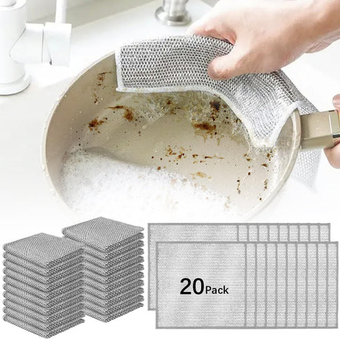 Nialnant 20 Pcs Wire Cleaning Cloth,Multipurpose Wire Dishwashing Rags for Wet and Dry,Non-Scratch Wire Dishcloth,Circularite Scrubbing Cloths for...